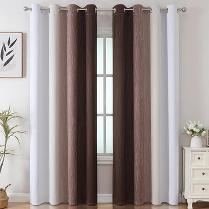 Brown and Greyish White Blackout Curtains 52Wx96L 2 Panels | Ombre Curtains - Image 2