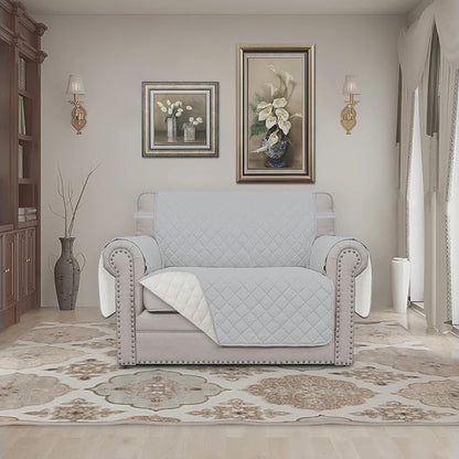 Easy-Going Reversible Couch Cover, Oversized Chair, Light Gray/Ivory | Machine - Image 2