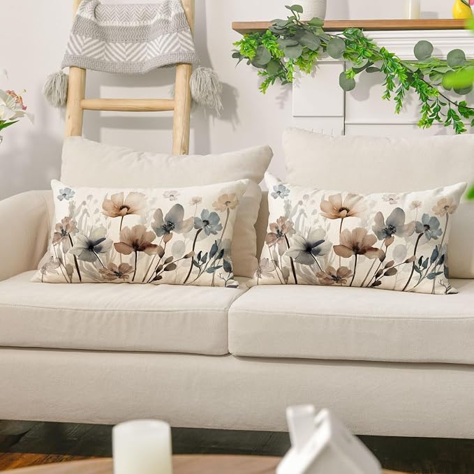AVOIN colorlife Poppy Flowers Chinoiserie Pillow Covers 12x20 Inch Set of 2 | - Image 2