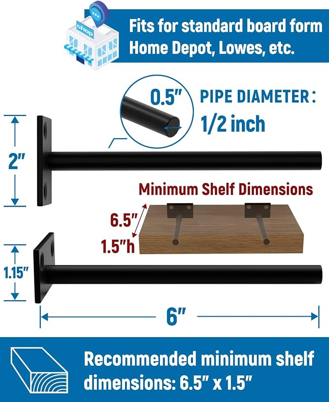 LEOPO Black 16 Pack-6 inch Floating Shelf Brackets, Hidden Shelf Bracket - Image 3