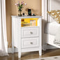 Bonnlo White Night Stand with Charging Station, Led Nightstand White Wood by Bonnlo