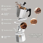Aluminum 6 Cup 300ml Moka Pot Express Coffee Maker Stovetop Espresso Percolator Coffeemaker Italian Classic Style Brewing Greca Cafe Mocha Machine for Cafeteras Lover Camping Travel and Home Use 10oz