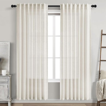 Cream Semi Sheer Linen Curtains 78 inch Length by Nanspring