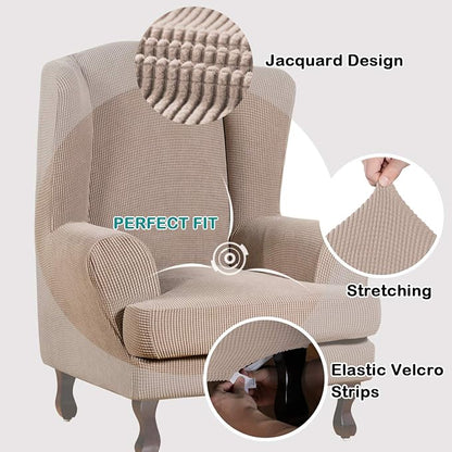 Turquoize Wingback Chair Covers 2 Piece Wing Chair Slipcover Stretch Slipcovers - Image 3