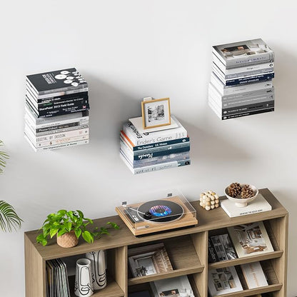 Floating Book Shelves for Wall, 2 Tier Invisible Floating Bookshelf, Vertical - Image 2