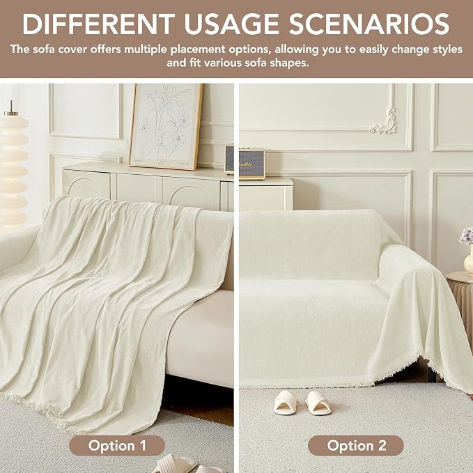 Couch Cover for Dogs, Boho Sofa Covers for 3 Cushion Couch, Chenille Sofa - Image 4