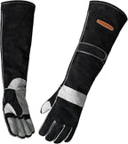 YESWELDER 23.6 Inches 932℉,Leather Forge MIG Welding Gloves, with Kevlar Stitching Heat/Fire Resistant, Palm Reinforcements, Forge,Grill, Fireplace Black-Gray