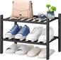 viewcare Black Small Shoe Rack for Entryway, 2-Tier Bamboo Shoe Organizer for by VIEWCARE
