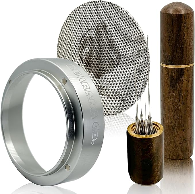 58mm Coffee Espresso Tools Accessories 3x Set┃Dosing Funnel Ring, WDT Needle Distributor, Stainless Steel Puck Screen Filter┃Barista Set for Coffee Lovers┃Gift Idea (58mm)