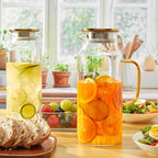 2 Pack 2 Liter 68 oz Glass Pitcher with Lid and Spout, Gold Glass Water Pitcher for Fridge, Glass Carafe for Hot/Cold Water, Large Jug for Iced Tea, Coffee, Juice and Homemade Beverage