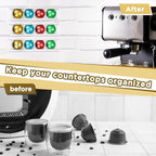 8 Pack Adhesive Coffee Pod Holder, 2 Different Size Holds 20 Capsules, Wall or Cabinet Mounted Coffee Capsule Rack with Adhesive Strips, Vertical or Horizontal Mount