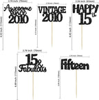 Gyufise 30Pcs Vintage 2010 Cupcake Toppers Glitter Sweet 15 Happy 15th Cupcake Picks Happy 15th Birthday Cake Decorations for Happy 15th Birthday Fabulous Anniversary Party Supplies Black