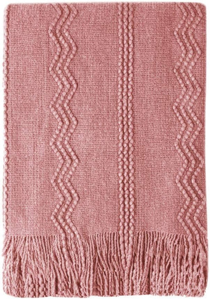 BOURINA Coral Pink Throw Blanket 50x60 Inches Throw Textured Solid Soft Sofa by BOURINA