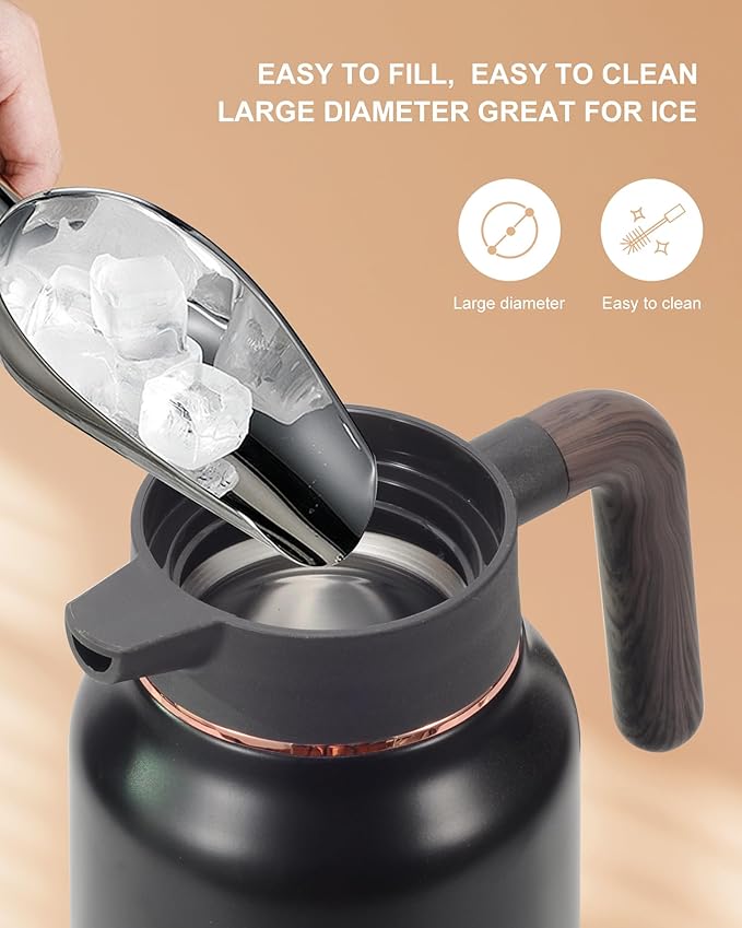 34 Oz Carafes for Hot Liquid, Stainless Steel Insulated Vacuum Thermal Coffee Carafes For Keeping Hot, 1 Liter Coffee Dispenser（Black)