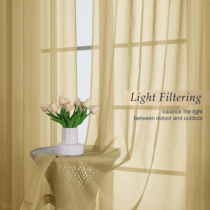 Extra Long Gold Sheer Curtains for Bedroom Living Room 120 Inches Long 2 Panels - Image 3
