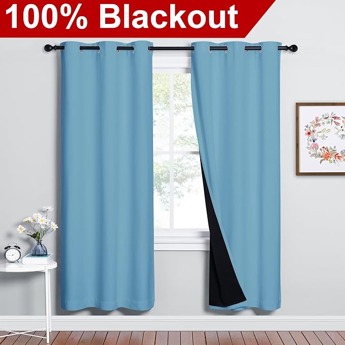 NICETOWN 100% Blackout Window Curtain Panels, Teal Blue, 2 Pieces, 42-inch Wide - Image 2
