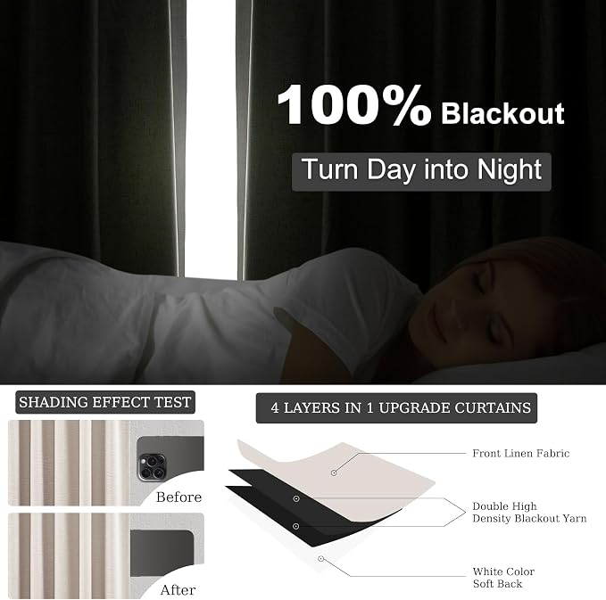 Beige Color Blackout Curtains 90 Inch Long 2 Panels, Back Tab Pleated Heading - Image 6