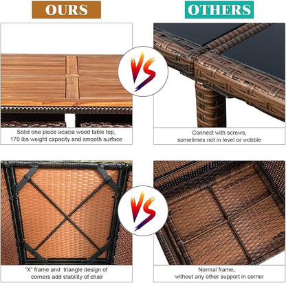 Tangkula 9 Pieces Acacia Wood Patio Dining Set, Space Saving Wicker Chairs and - Image 4