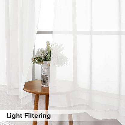 Simplebrand White Short Sheer Kitchen Cafe Curtains 36-42 Inch, Tier Rod Pocket - Image 3