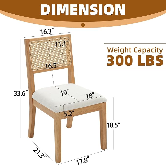 Westice Rattan Dining Chairs Set of 6, Farmhouse Natural Dining Room Chairs - Image 3