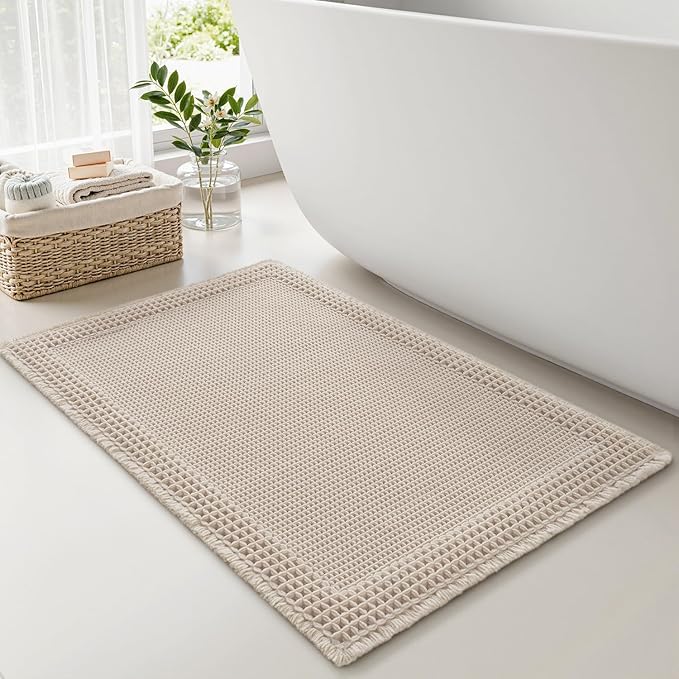 RESARE Waffle Bath Mat for Bathroom Non Slip Bathroom Rugs 17x24 Pale Beige | by Resare