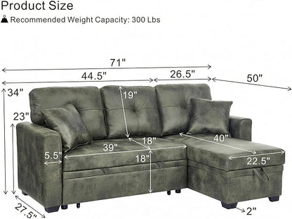 L Shaped Sectional Couch with Storage and Pull Out Bed, 3 Seater Sleeper Sofas - Image 3