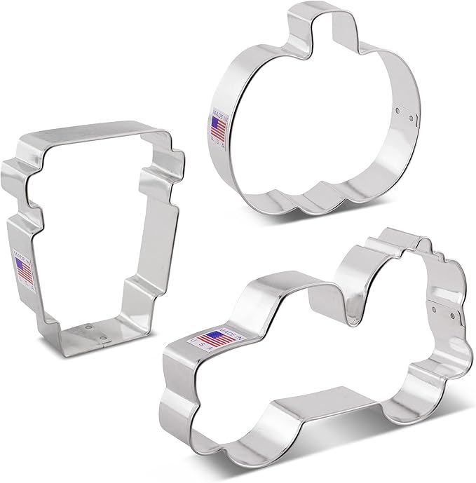 Ann Clark Cookie Cutters Fall Pumpkin Spice Cookie Cutters 3-Pc Set Made in the USA, Pumpkin, Harvest Truck with Pumpkin, Latte Cup