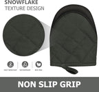 1 Pair Short Oven Mitts, Heat Resistant Silicone Kitchen Mini Oven Mitts for 500 Degrees, Non-Slip Grip Surfaces and Hanging Loop Gloves, Baking Grilling Barbecue Microwave Machine Washable (Gray)