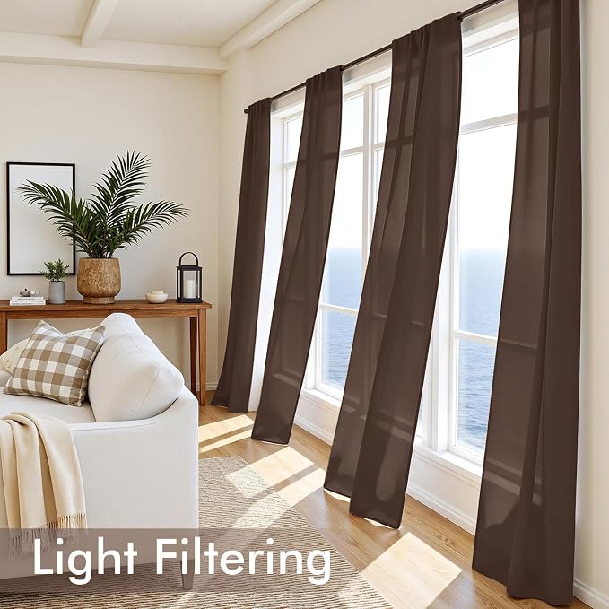 MIULEE Chocolate Sheer Curtains 90 Inches Long 4 Panels 42 x 90 Inches | Light - Image 4