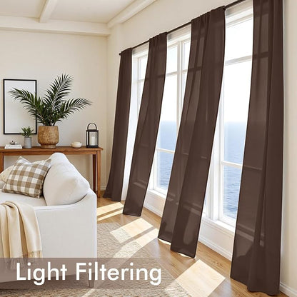 MIULEE Chocolate Sheer Curtains 84 Inches Long 4 Panels 42 x 84 Inches | Light - Image 4