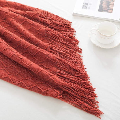 BOURINA Rust Throw Blanket 60x80 Inches Throw Textured Solid Soft Sofa Throw - Image 3