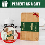 Homaxy Organic Bamboo Cutting Boards for Kitchen, 15"x10" Wooden Medium Cutting Board with Juice Groove and Handles, Charcuterie Butcher Block Wood Serving & Chopping Board - Pre Oiled