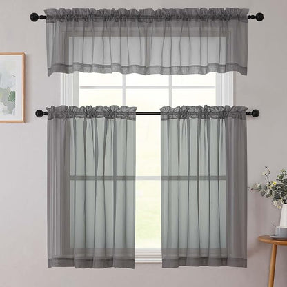 Cafe Curtains 36 Inch Length Tier 2 Pieces, Modern Soft Airy Sheer Kitchen - Image 8
