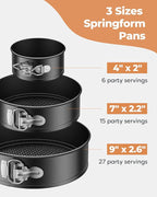 Kootek Cake Pan Set of 3, Nonstick Springform Pans with Removable Bottom, 4, 7, 9 Inch Round Cheesecake Baking Pans with 50 Pcs Parchment Paper Liners