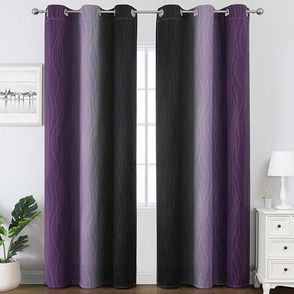 Black and Purple Ombre Blackout Curtains 84 Inch Length | Room Darkening - Image 2