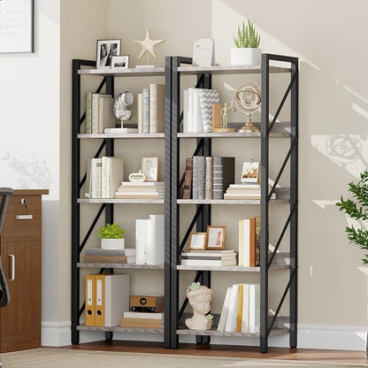 HOOBRO Bookshelf, 5-Tier Industrial Bookcase, Book Shelf Storage Organizer - Image 2
