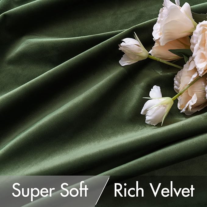 MIULEE Velvet Curtains 52x90 inches 2 Panels Olive Green Blackout Curtains | - Image 4