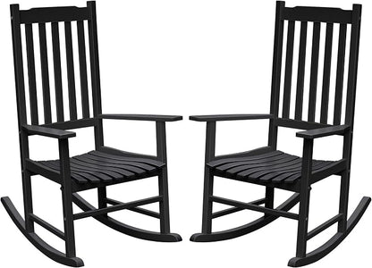 Flamaker Acacia Wood Patio Rocking Chair Set of 2, High Back and Widen Armrest by Flamaker