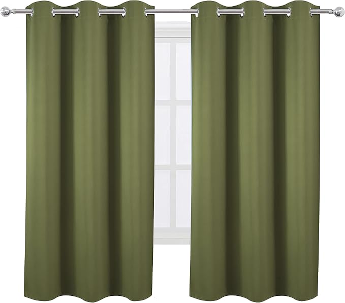 Olive Green Thermal Blackout Curtains/38 x 63 Inch/Set of 2 Panels Room - Image 2