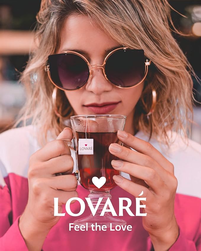 LOVARE Flower Assorted Tea Variety Pack 32 Pack, 4 Tastes - Made in Ukraine - Tea Bags Individually Wrapped - Royal Dessert, Alpine Herbs, Berry Jam, Rooibos Raspberry Assorted Tea Bags