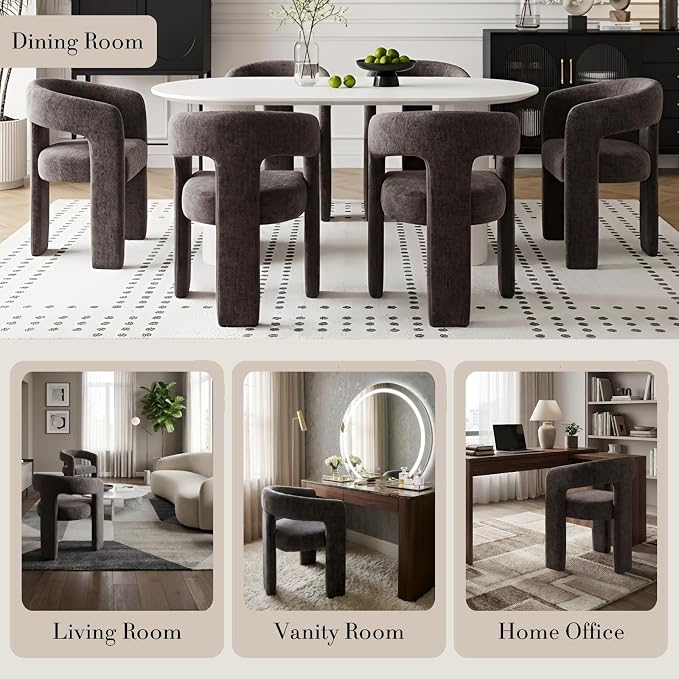 Modern Chenille Dining Chairs Set of 2, Upholstered Barrel Chairs - Image 5