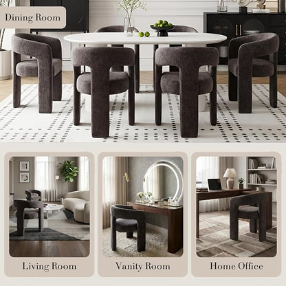 Modern Chenille Dining Chairs Set of 2, Upholstered Barrel Chairs - Image 5