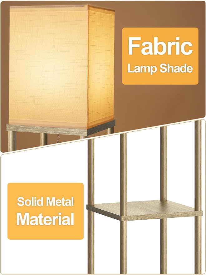 Floor Lamp with Shelves for Living Room Natural Wood, Shelf Floor Lamp with 3 - Image 2