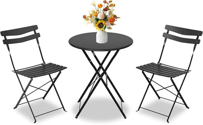 GarveeLife 3 Piece Patio Bistro Set, Folding Patio Bistro Table and Chairs Set by GarveeLife