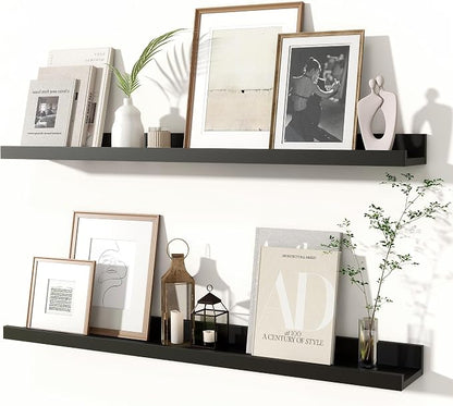 Fun Memories Picture Ledge Shelves Set of 2, 32 Inch Rustic Wall Mounted by FunMemories