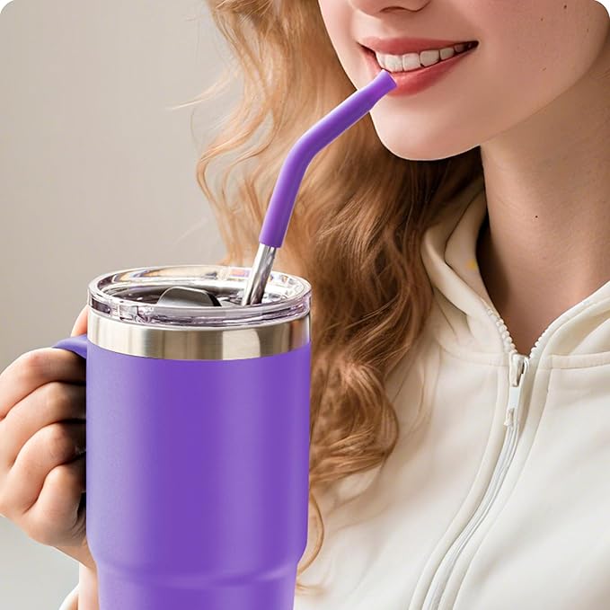 Metal Straws with Silicone Tip for 42 oz YETI Tumbler, 4 Pcs Reusable Stainless Steel Straws for 42 oz YETI, 30oz Stanley Cup(Color 2)