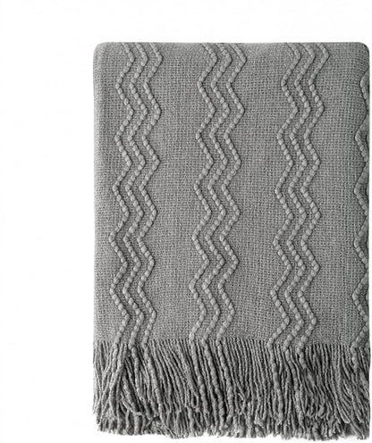 BOURINA Greyish Throw Blanket 50x60 Inches Throw Textured Solid Soft Sofa Couch by BOURINA