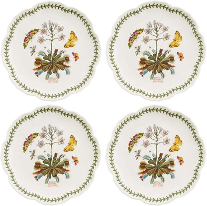 Portmeirion Botanic Garden Lotus Salad Plates, Set of 4 - Scalloped Rim, Butterflies Motif, 8.8" Floral Dinnerware Porcelain Dishes for Hosting, Entertainment