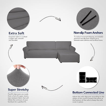 PureFit Stretch Sectional Couch Covers 2 pcs Non Slip L Shape Sofa Cover - Image 4