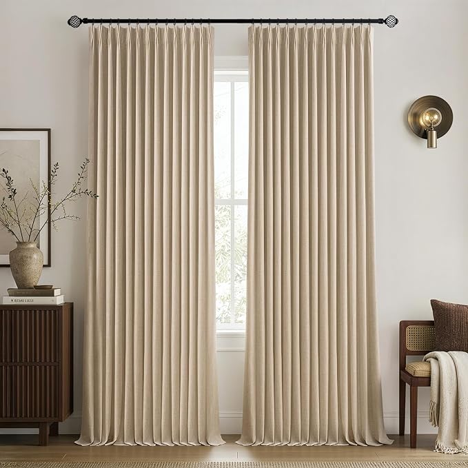 MIULEE Taupe Pinch Pleated 100% Blackout Linen Curtains 40x84 Inches | Room by MIULEE